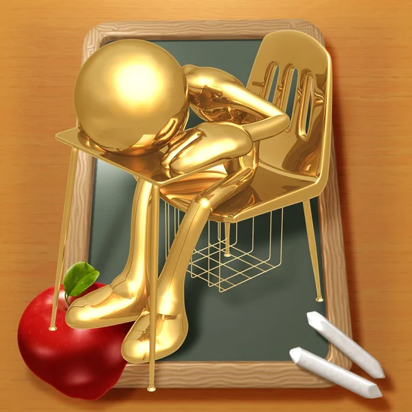 Little Golden Sleeping Student Sitting In School Desk — Stock Photo, Image