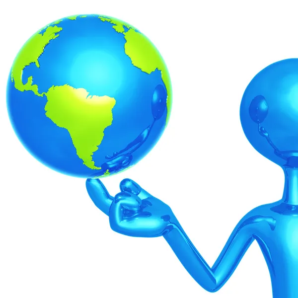 Blue Guy With World On His Finger — Stock Photo, Image