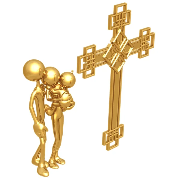 Golden Family With Cross — Stock Photo, Image