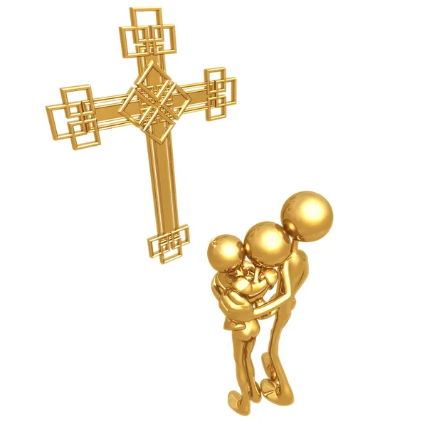 Golden Family With Cross — Stock Photo, Image