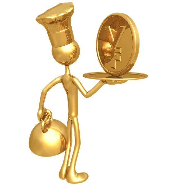 Chef dourado servindo uma moeda — Fotografia de Stock