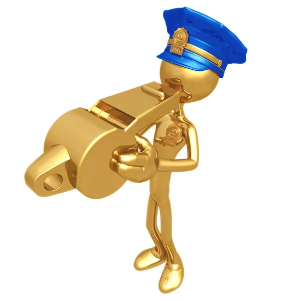 Golden Police Officer Blowing Whistle — Stock Photo, Image