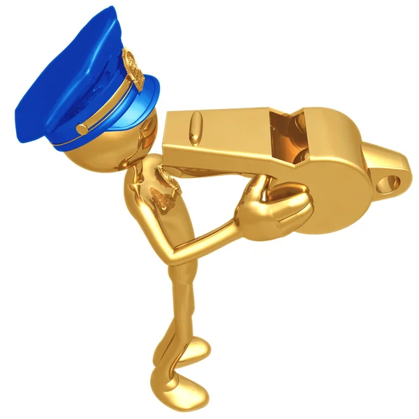 Golden Police Officer Blowing Whistle — Stock Photo, Image