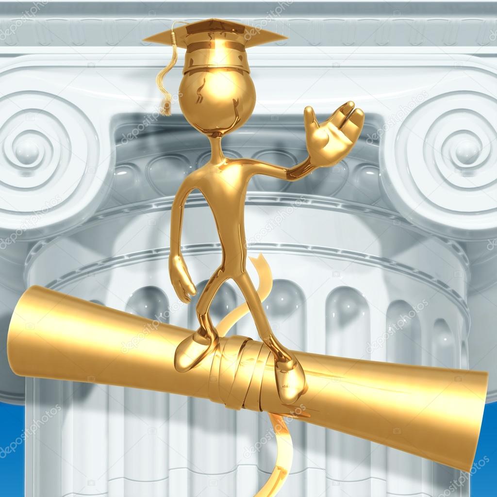 Golden Grad Waving Graduation Concept On Diploma