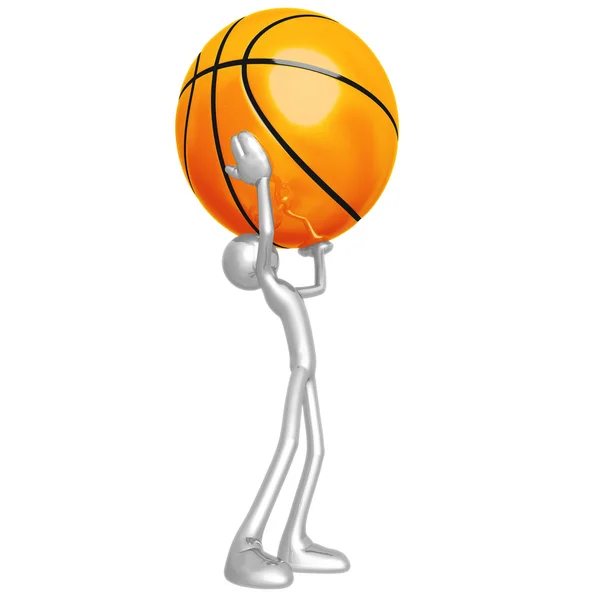 Drží obří basketbal — Stock fotografie