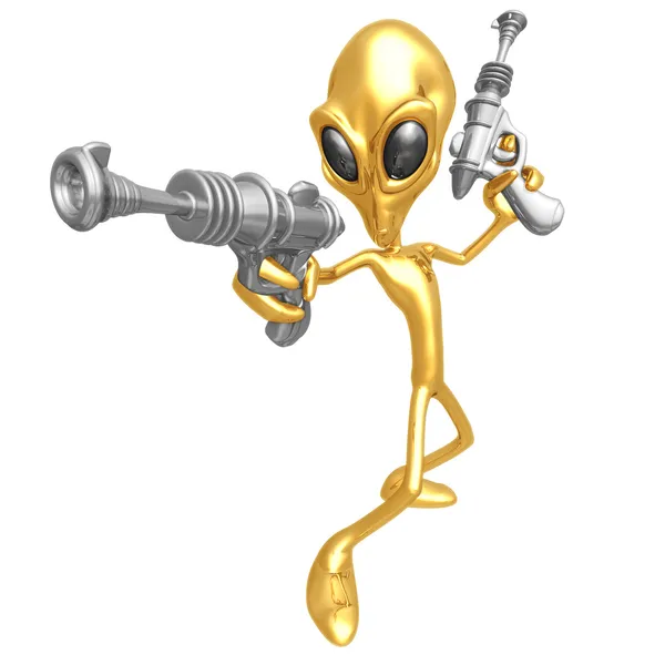 Alien invasor con retro rayguns —  Fotos de Stock