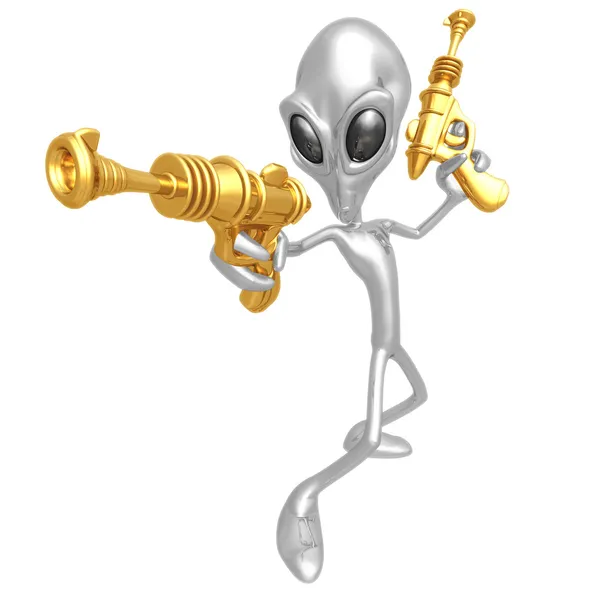 Alien Invader With Retro Rayguns — Stock Photo, Image