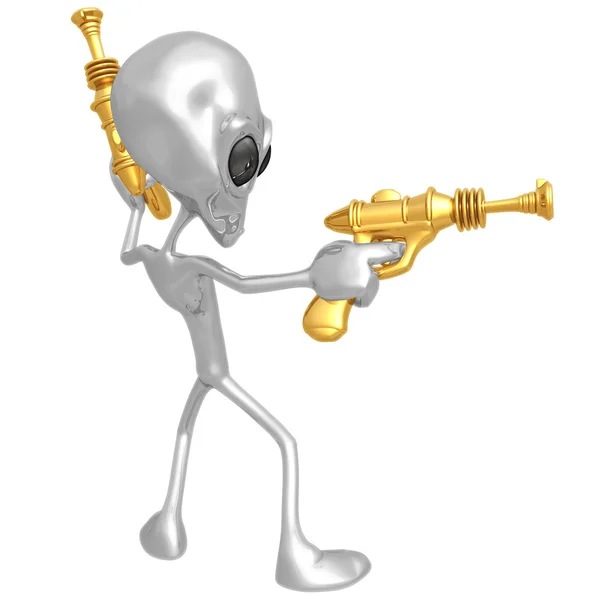 Alien Invader With Retro Rayguns — Stock Photo, Image