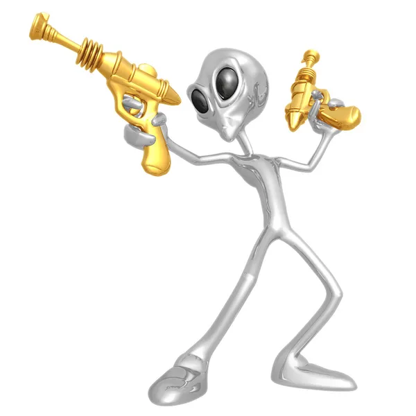 Alien Invader With Retro Rayguns — Stock Photo, Image