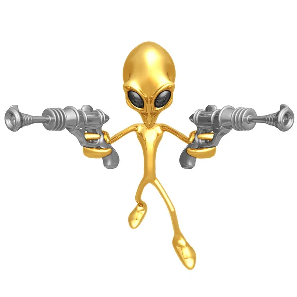 Alien invasor con retro rayguns — Foto de Stock