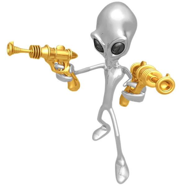 Alien Invader With Retro Rayguns — Stock Photo, Image