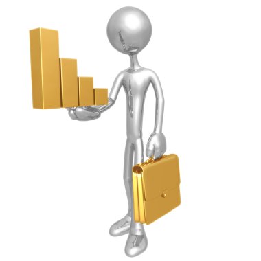 Altın çubuk grafik tutan işadamı