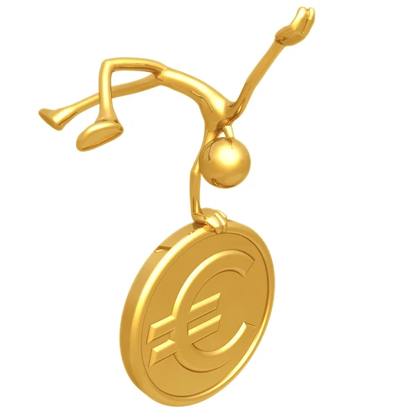 Jump For Joy Gold Euro Coin — Stock Photo, Image