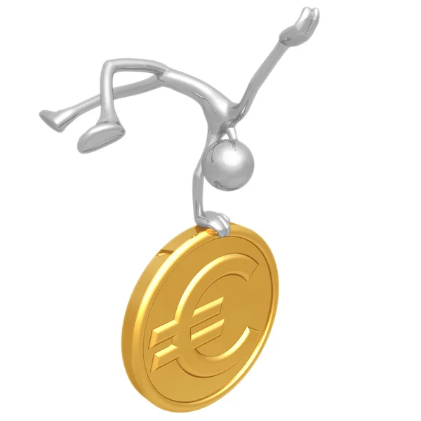 Jump For Joy Gold Euro Coin — Zdjęcie stockowe