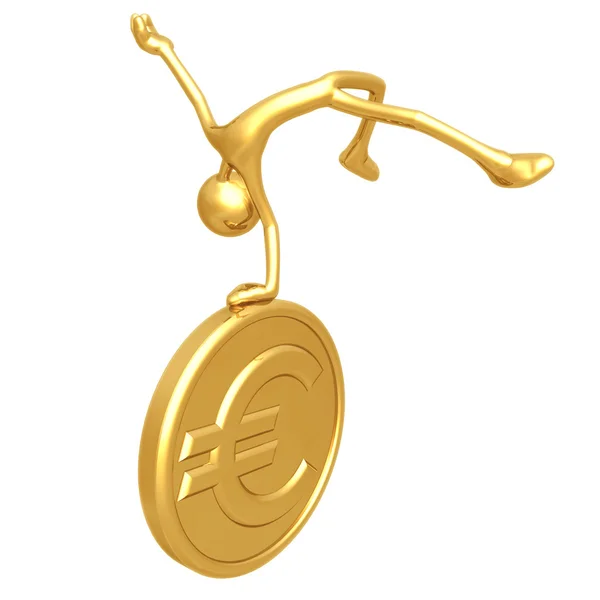 Jump For Joy Gold Euro Coin — Stock Photo, Image