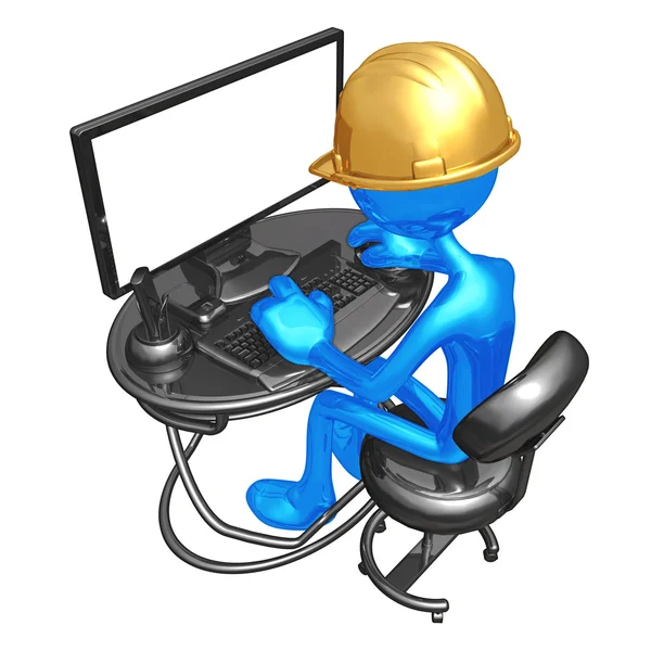 Byggnadsarbetare på datorn — Stockfoto
