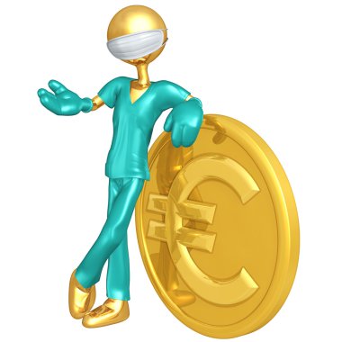 3D doktor karakteri euro para ile