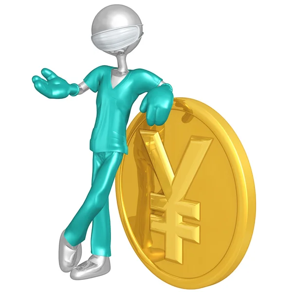 Carattere medico 3D con Yen Coin — Foto Stock