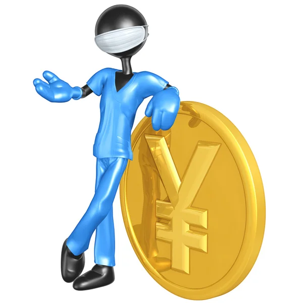 Personaje Doctor 3D con Moneda de Yen — Foto de Stock