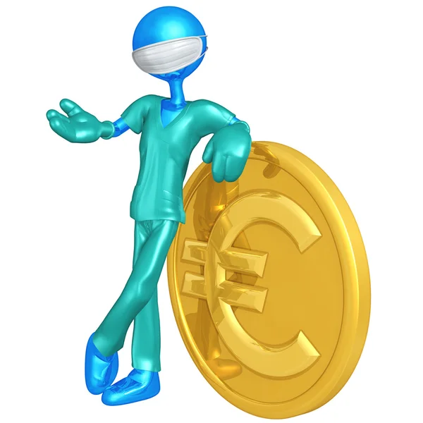 3D Doctor Character With Euro Coin — Stock Photo, Image