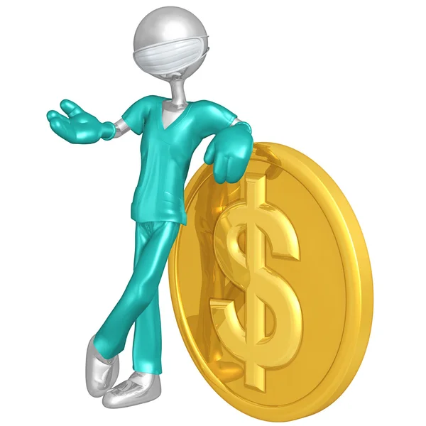 3D-Arzt Charakter mit Dollarmünze — Stockfoto