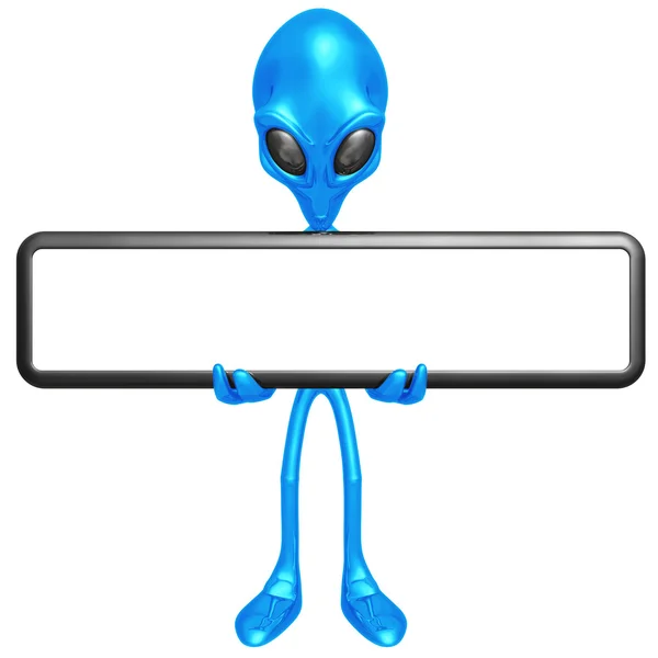 Alien con signo en blanco —  Fotos de Stock