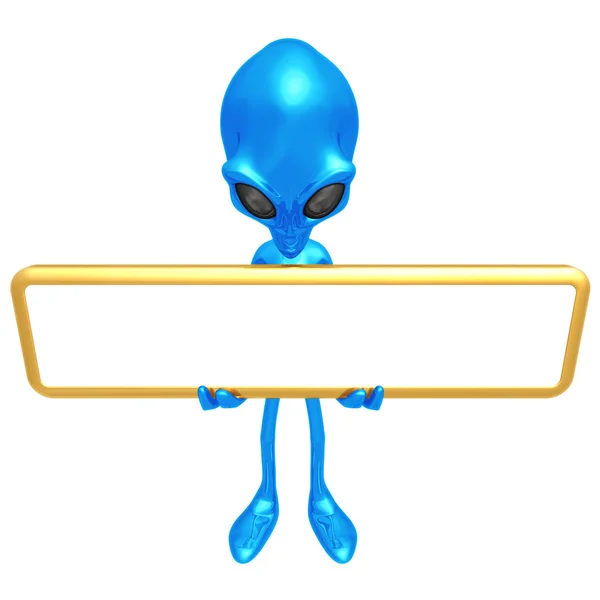 Alien With Blank Sign — Stock Photo, Image