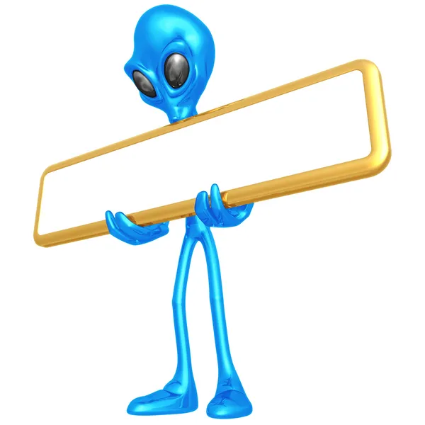 Alien con signo en blanco — Foto de Stock