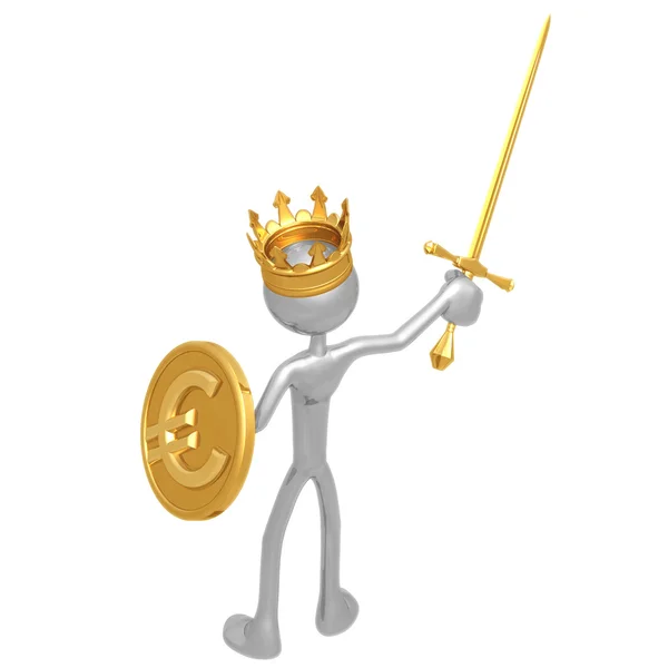 Rei com escudo de moeda euro — Fotografia de Stock