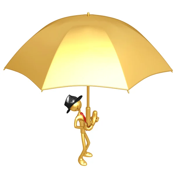 Empresario sosteniendo un paraguas gigante — Foto de Stock