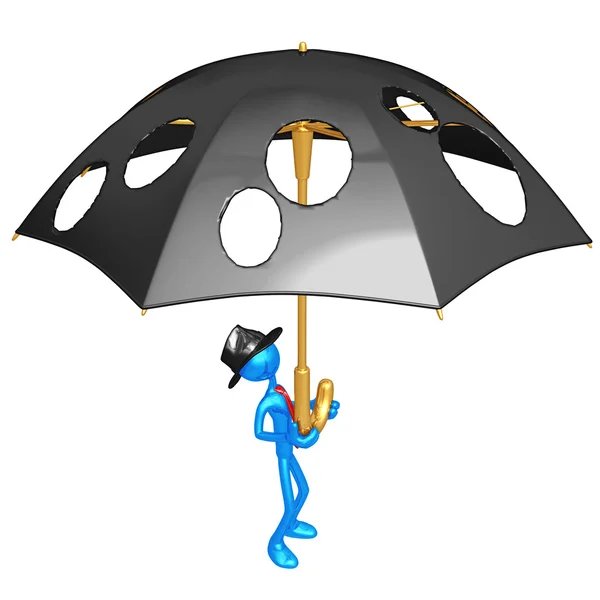 Empresario sosteniendo un paraguas gigante con agujeros —  Fotos de Stock