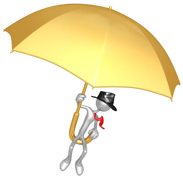 Uomo d'affari che vola su un ombrello gigante — Foto Stock