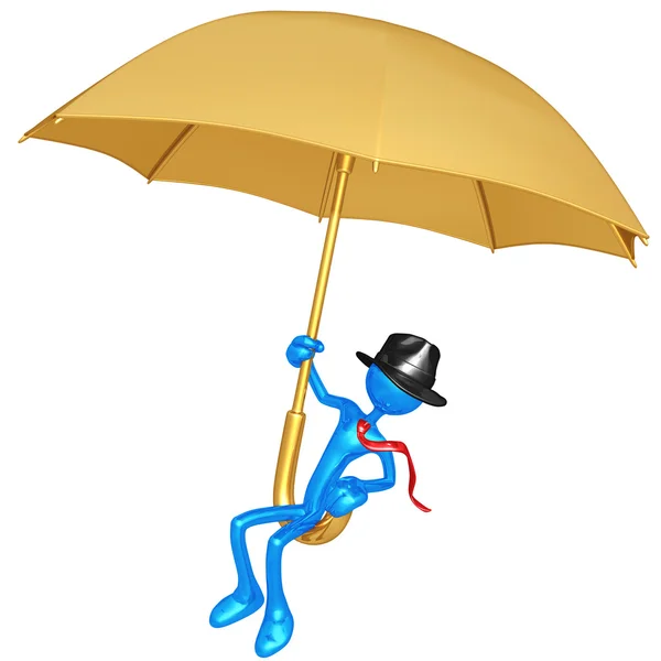Obchodník letící na obří deštník — Stock fotografie