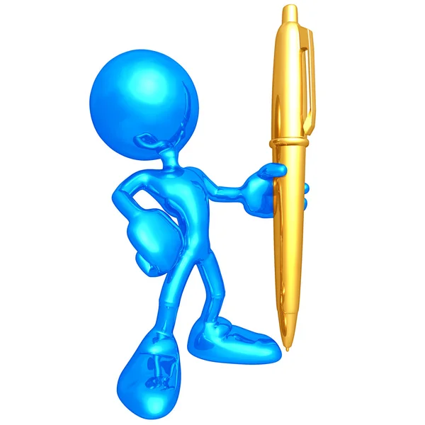 In der Hand einen goldenen Stift — Stockfoto