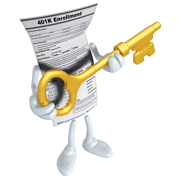 401k formulier met gouden sleutel — Stockfoto