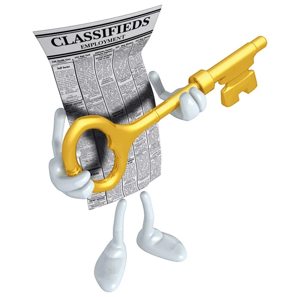 Employment Classifieds Holding Gold Key — Stock Photo, Image