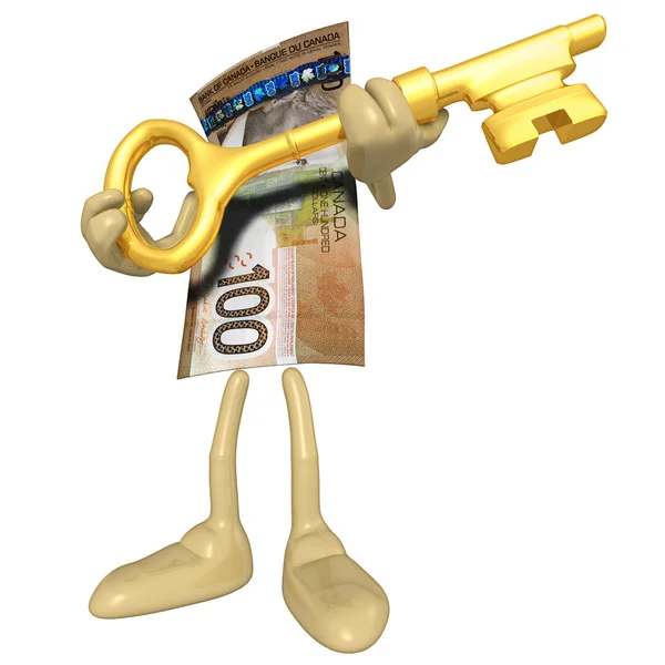 Geld mit Goldschlüssel — Stockfoto