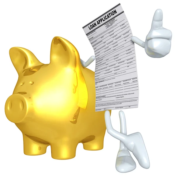 Aanvraag voor een lening met gouden piggy bank — Stockfoto