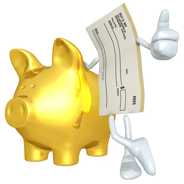 Cheque en blanco con Gold Piggy Bank — Foto de Stock