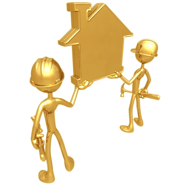 Lavoratori edili Holding Golden Home — Foto Stock