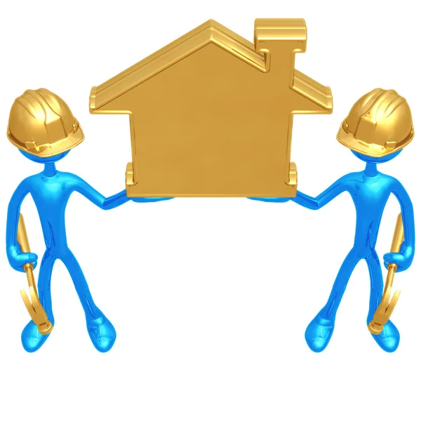 Lavoratori edili Holding Golden Home — Foto Stock