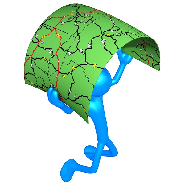 Personagem 3D com mapa de estrada — Fotografia de Stock