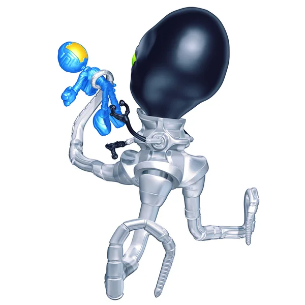 Mini Astronaut Attacked By Tripodian Alien — Stock Photo, Image