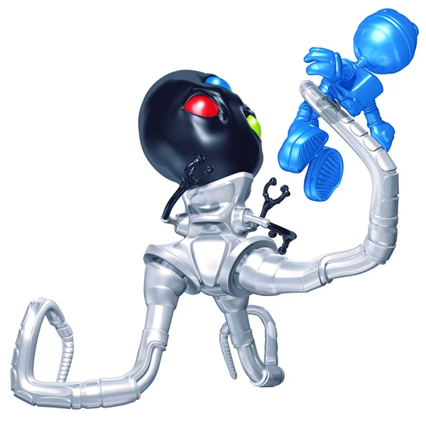 Mini Astronaut Attacked By Tripodian Alien — Stock Photo, Image