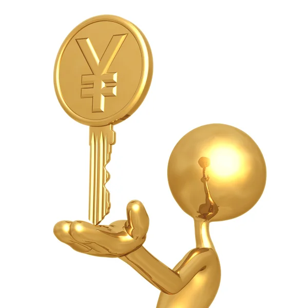 Gold Yen Coin Key — Stock Photo, Image