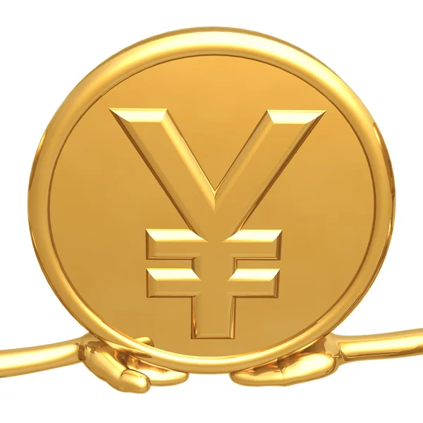 Holding Moneta d'Oro Yen — Foto Stock