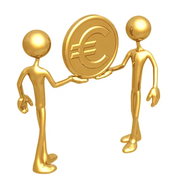 Hålla guld mynt i euro — Stockfoto