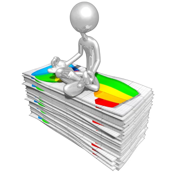 3D-karaktär med affärsrapporter Royaltyfria Stockbilder