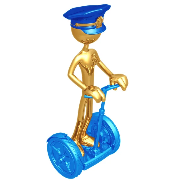 Oficial de polícia de ouro em Scooter elétrico — Fotografia de Stock