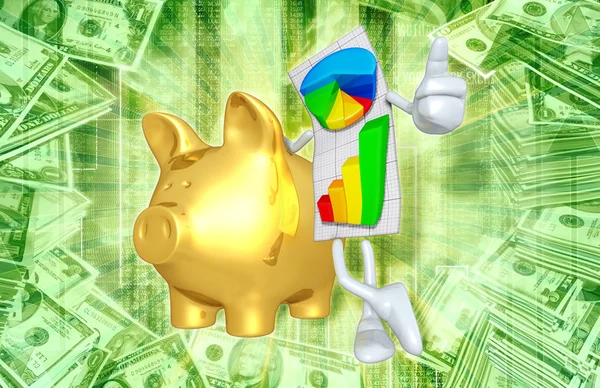 Informe de negocios con Gold Piggy Bank — Foto de Stock